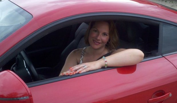 me in red car